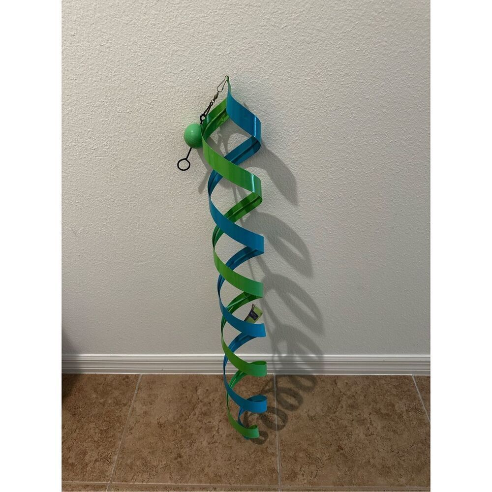 NWT Evergreen Twirler,Conical Swirl Hanging Wind Twirler Blue Green Metal 43,7”